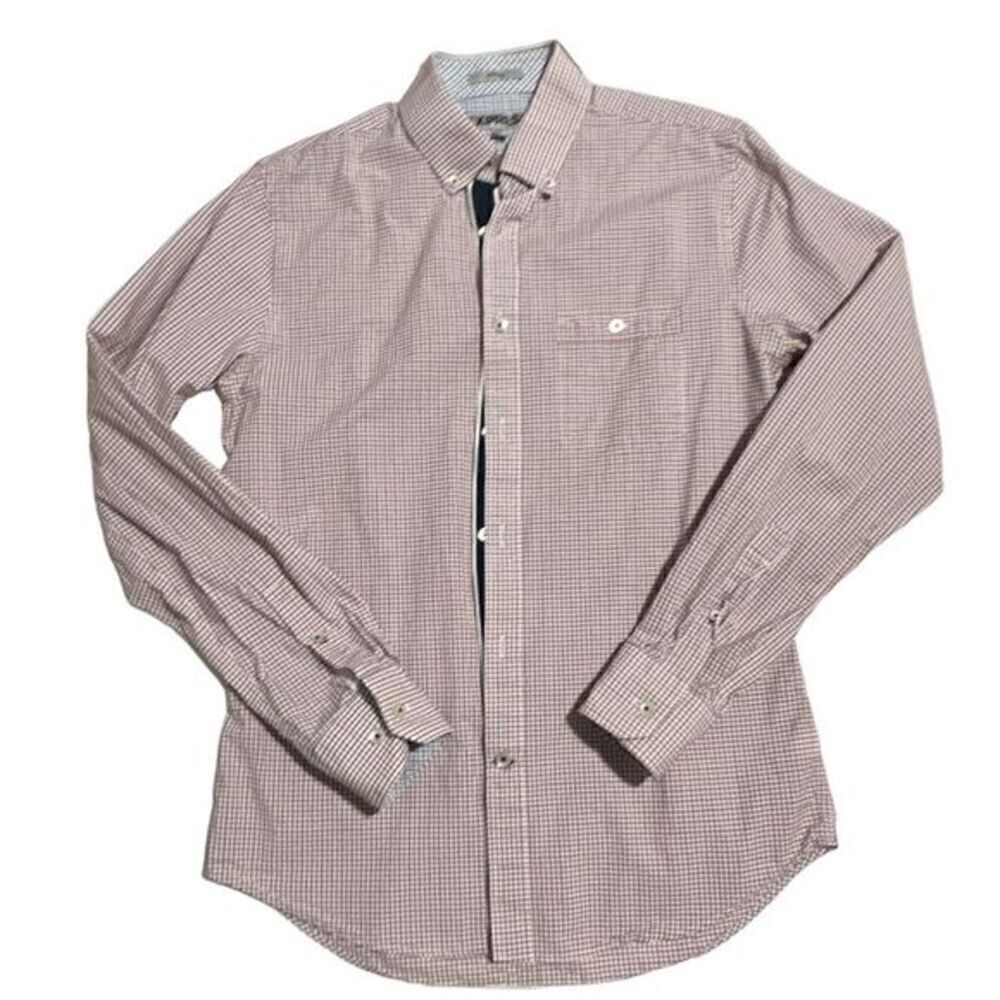 Express‎ Red White Blue Check Button Up Mens Shirt Size Small 14/14 1/2